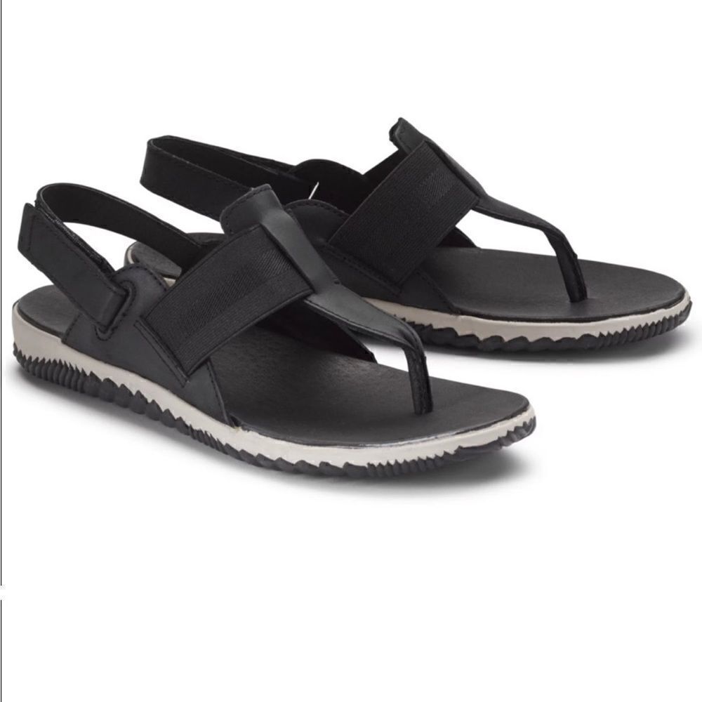 SOREL Women's Out ‘N About Plus leather black flats sandals sling back 8